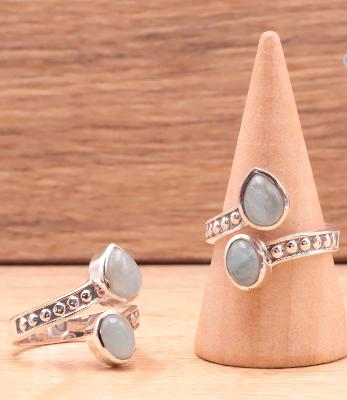 Bague en Argent 925 Aigue Marine (taille réglable) 2