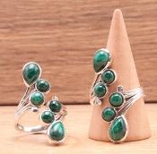 Bague en Argent 925 Malachite (taille réglable)