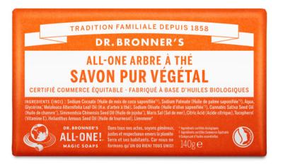 Pain de savon pur végétal au Tea tree Dr Bronner's visage corps & cheveux